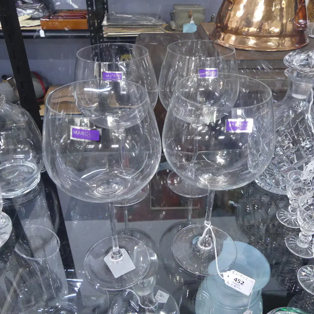 Set 4 Marquis Waterford large gin balloon glasses. 'Optic' ribbed bowls. In original box Image 1++