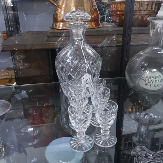 CUT CRYSTAL DECANTER H.230mm + 6 WEBB & CORBETT GLASSES