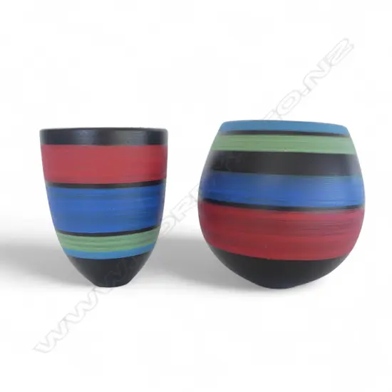 2 PETER COLLIS HAND PAINTED POTS H.180, 160mm