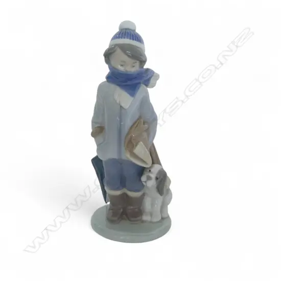 LLADRO FIGURE BOY WALKING DOG H200MM