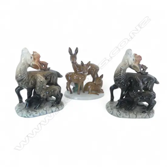 3 FIGURAL PORCLAIN DEER ORNS H160MM