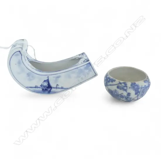 DUTCH blue & white PIPE STAND with chip + CHINESE SMALL BOWL