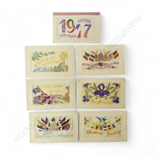 7 WWI EMBROIDERED POSTCARDS