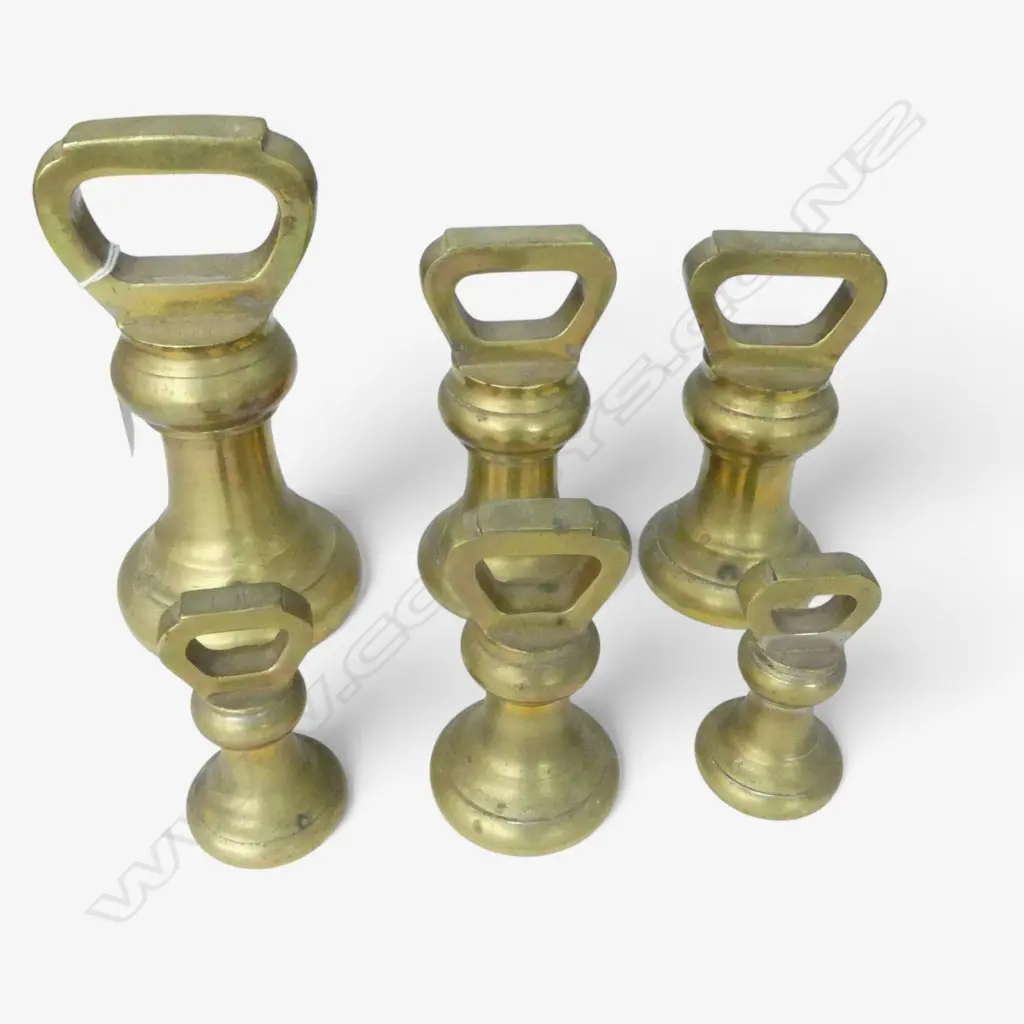 SET 6 OLD AVERY SOLID BRASS BELLWEIGHTS, LARGEST 7LB, H.180mm Image 1++