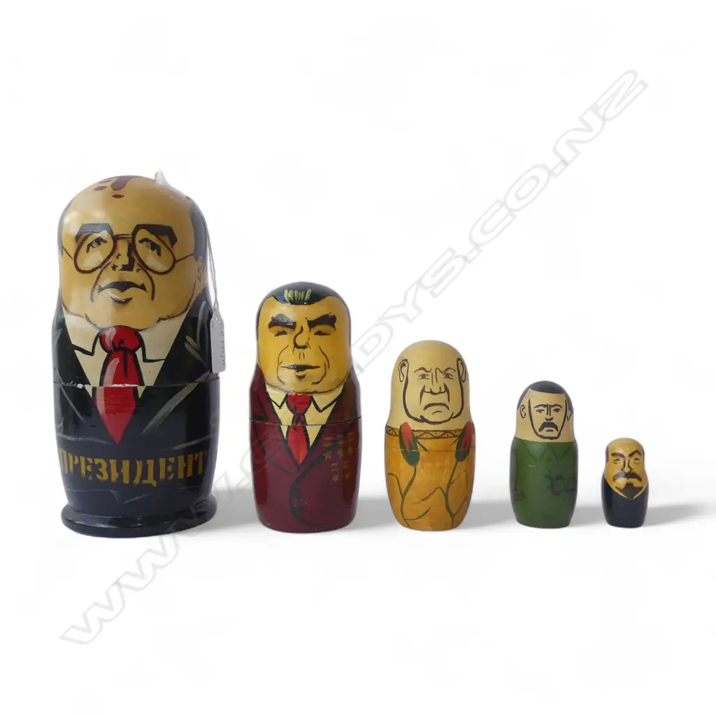 5 RUSSIAN DOLLS; GORBACHEV, LENIN ETC H.195mm Image 1++