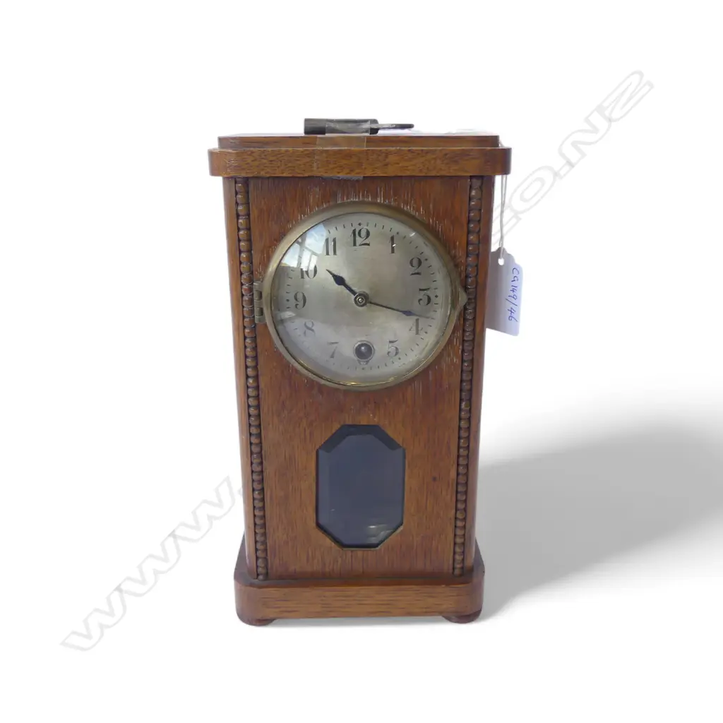 EDWARDIAN OAK DESK PENDULIUM CLOCK & KEY H210MM Image 1++