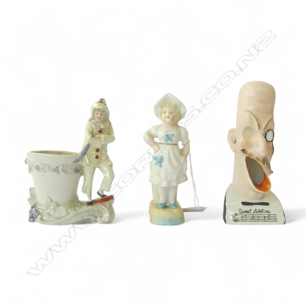 ANTIQUE BISQUE VESTA, CIGAR HOLDER & CLOWN HOLDER, H.120-135MM  Image 1++