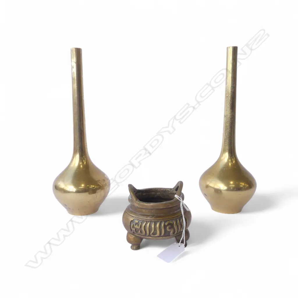 PR ORIENTAL BRASS VASES H.275mm + INCENSE BURNER 90mm dia Image 1++