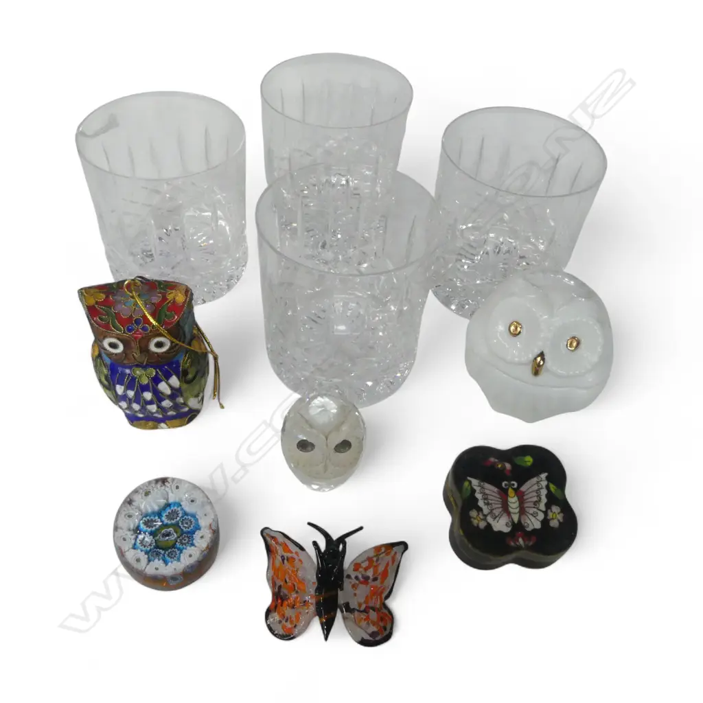 4 CRYSTAL TUMBLERS H.85mm + 6 TRINKETS Image 1++