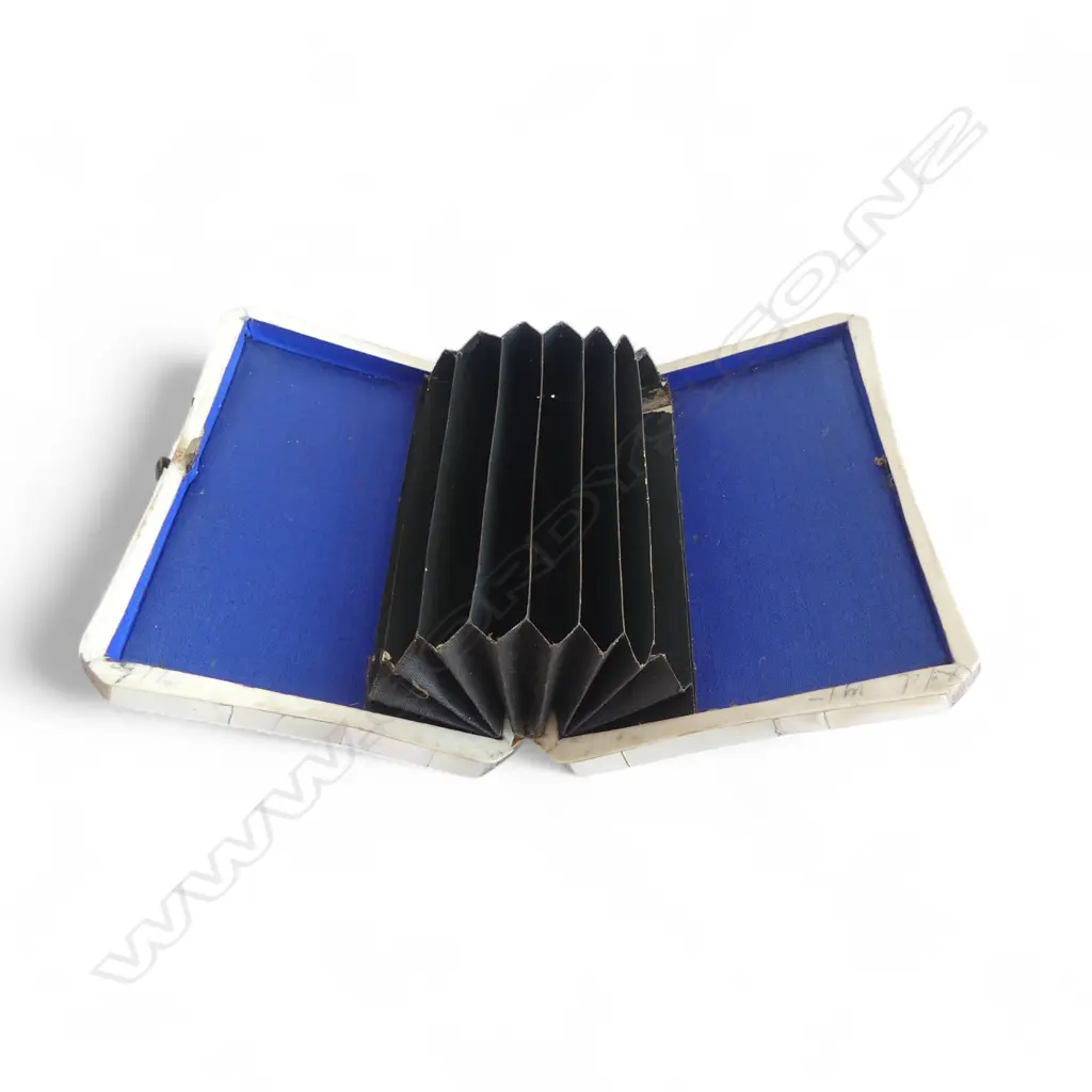 VICTORIAN GEOMETRIC PANELLED mother of pearl & abalone CARD CASE interior fitted w card & silk 108 x 80mm Image 1++