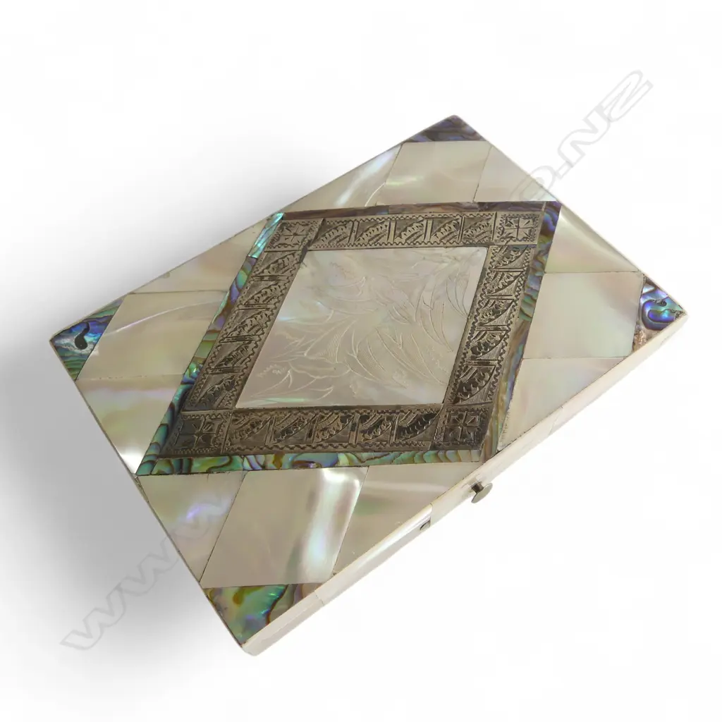 VICTORIAN sectional mother of pearl & silver card case. Sectional interior. Good example Image 1++