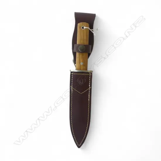 CUDEMAN KNIFE MADE IN ALBACETE SPAIN, OLIVE WOOD HANDLE, LEATHER SHEATH L.335mm