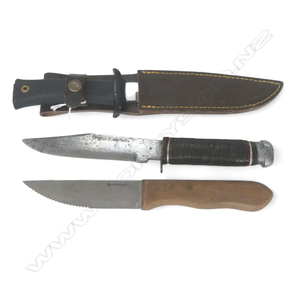 3 KNIVES; 1 w. LEATHER SHEATH L.285mm Image 1++