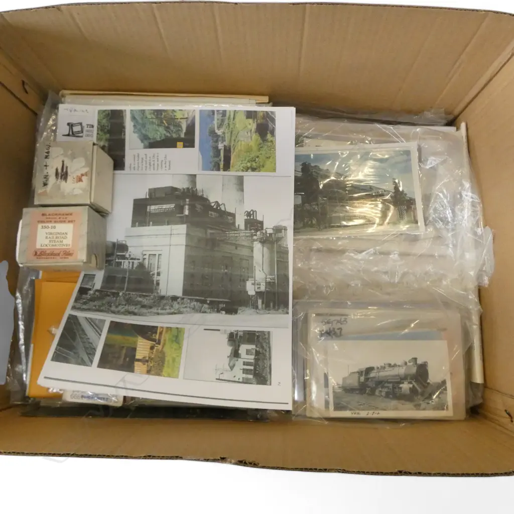 BOX OF RAILWAY MAGS SLIDES & POSTCARD COLLECTION Image 1++