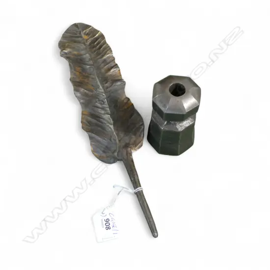 GUY GAREY, INK WELL & QUILL METAL SCUPTURE INITALLED TO BASE 'CTF 07' H.360mm