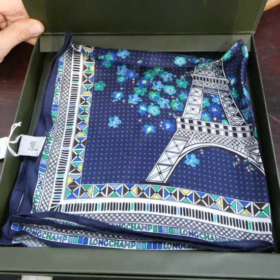 LONGCHAMP SILK SCARF, BOXED