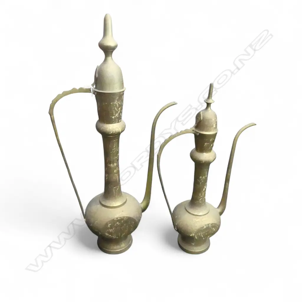 PR INDIAN TALL BRASS COFFEE EWERS H.790 & H.610mm Image 1++