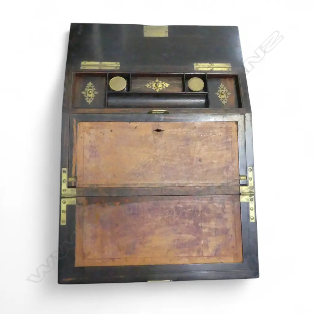 VINTAGE BRASS BOUND WRITING SLOPE W.350mm needs velvet  Image 1++