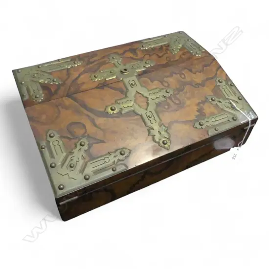 VINTAGE BRASS BOUND WRITING SLOPE W.350mm needs velvet 