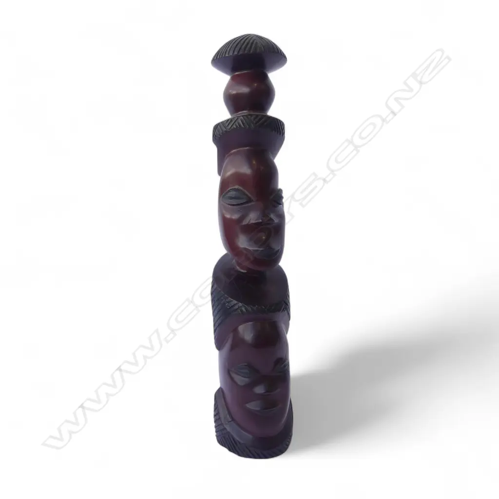 A HEAVY AFRICAN EBONY CARVING OF 3 FACES, L.450MM Image 1++