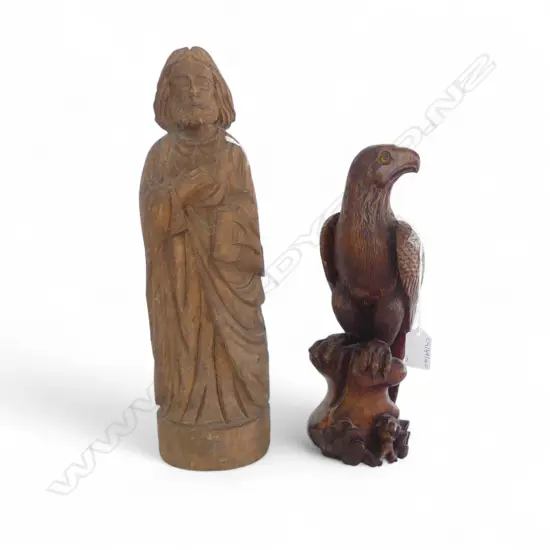 CARVED WOOD FIGURE OF JESUS H370MM & WOOD CARVED EAGLE H280MM