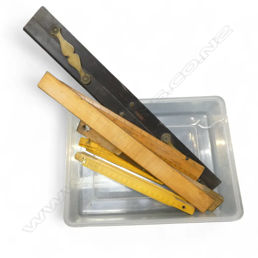 SIX VINTAGE ASSTD. RULERS ONE WITH LEVEL Image 1++