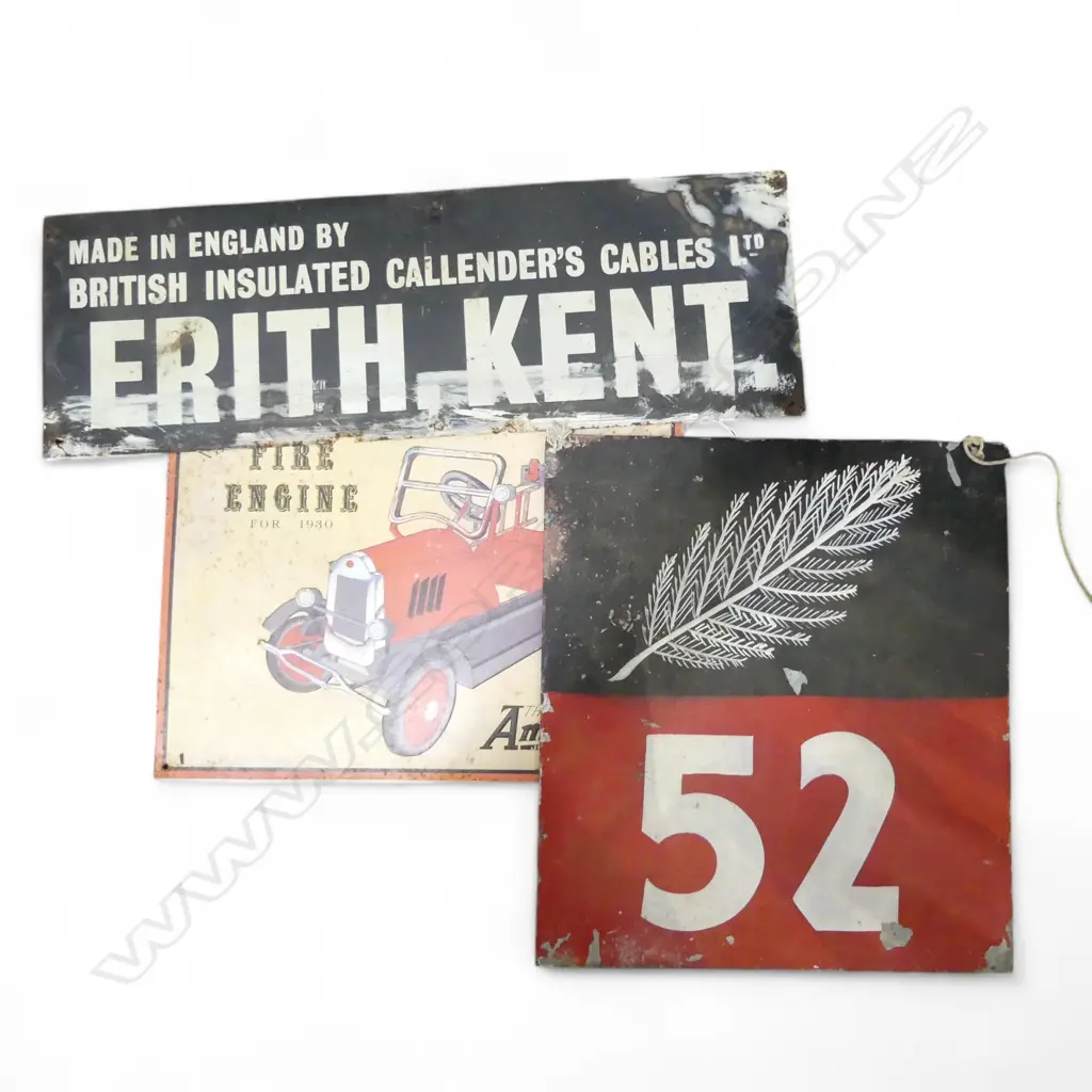 3 ASST. VINTAGE METAL AUTOMOBILE SIGNS 610x200mm Image 1++