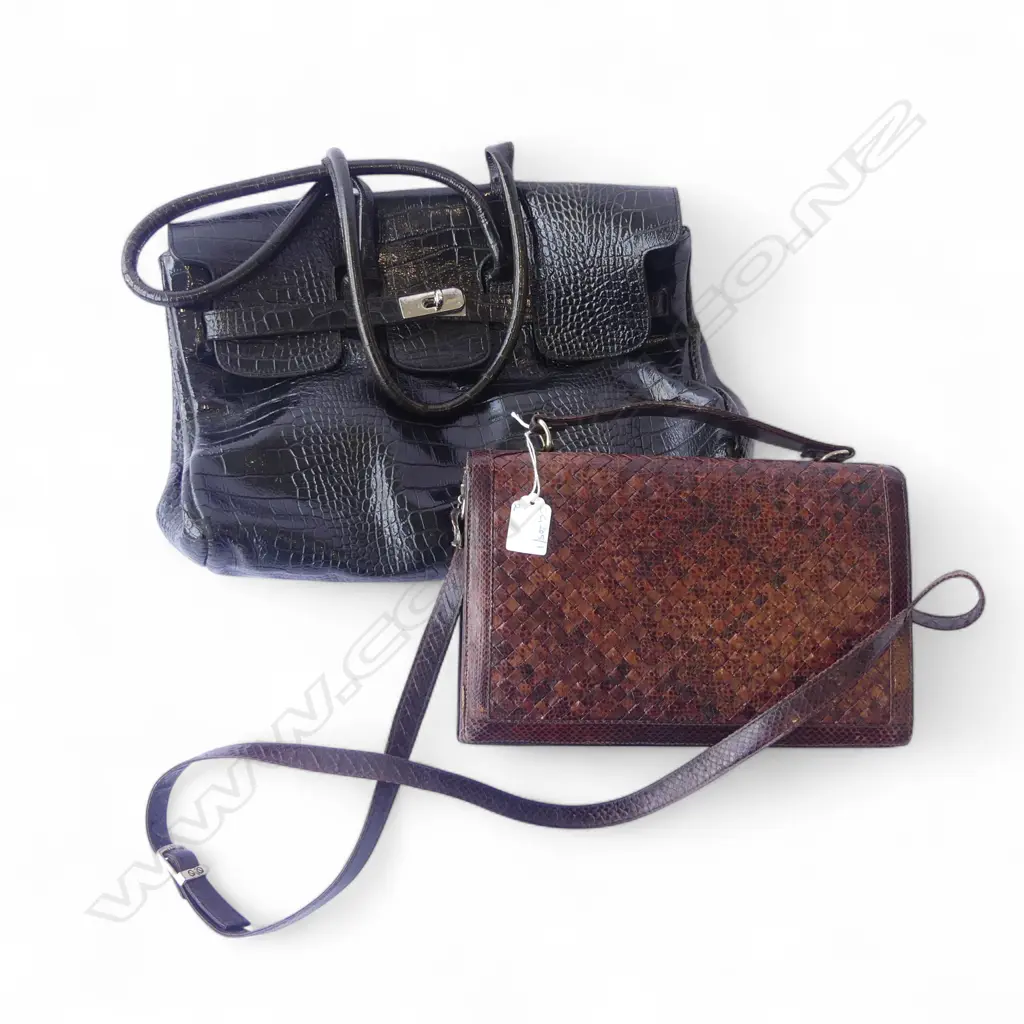 2 HANDBAGS; SNAKESKIN & FAUX CROC W.430mm Image 1++