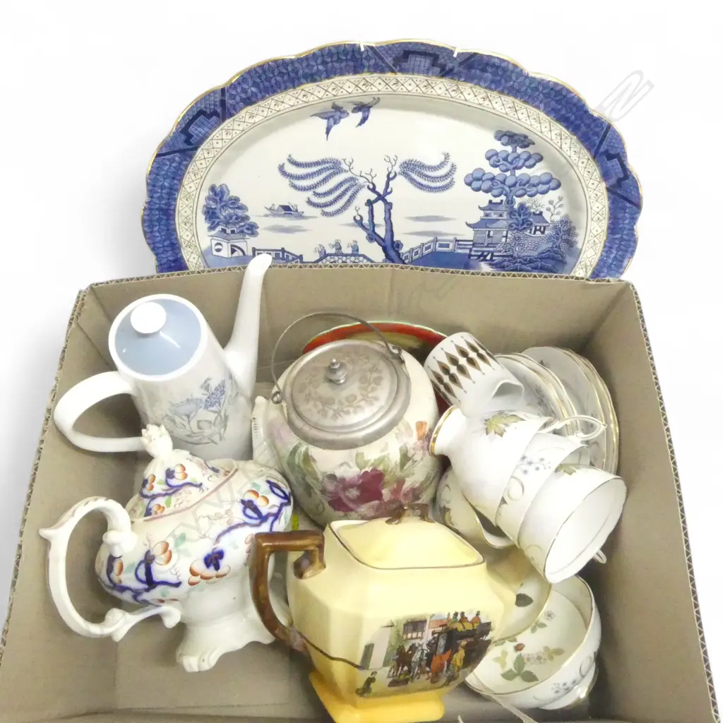 ASST. CHINA; REGENCY TEAPOT (FAULTS), BISCUIT BARREL, BOOTH'S REAL OLD WILLOW ASHET, etc Image 1++