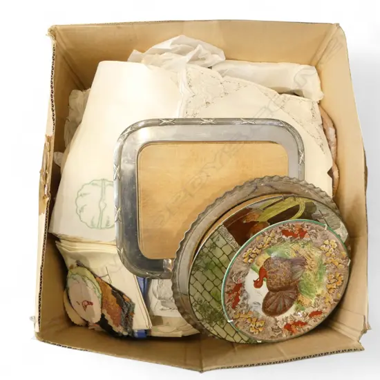 ASST. LINENS, 2 BREAD BOARDS ETC