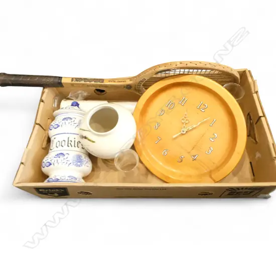 VINTAGE TENNIS RACKET, VASES ETC