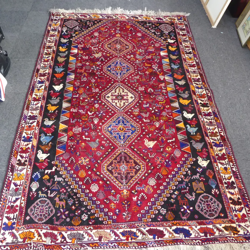 LG PERSIAN QASHQAI CARPET all wool animal & bird motifs 2800mm x 1750mm Image 1++