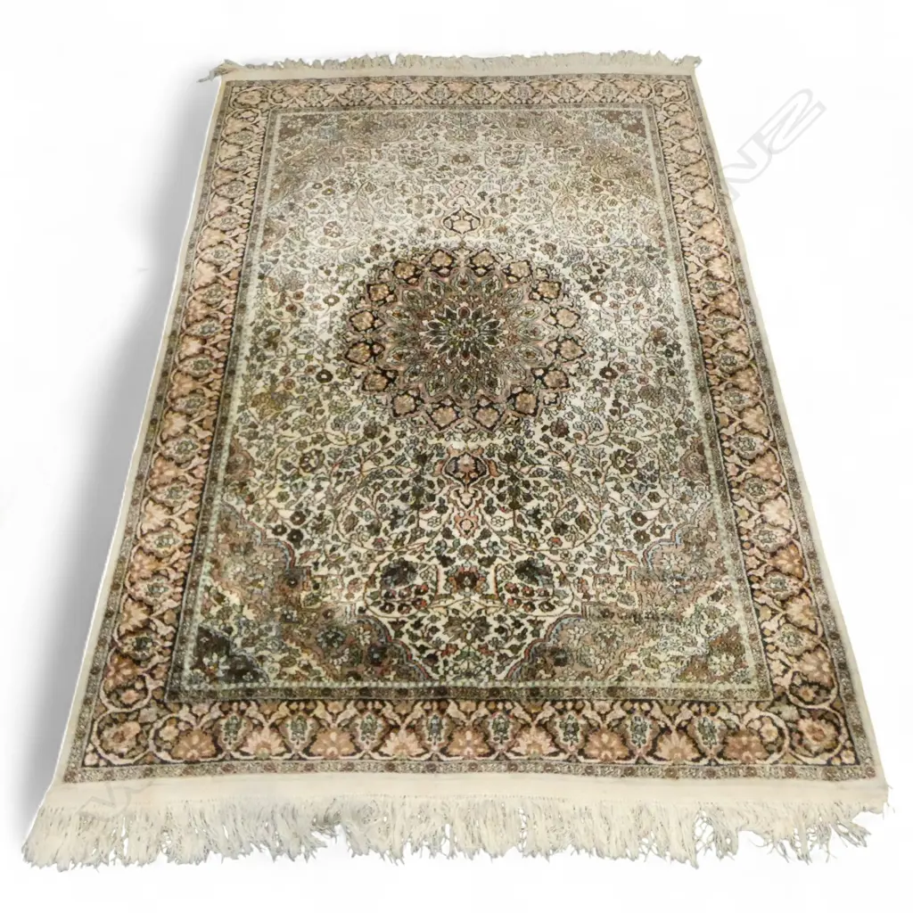 HAND KNOTTED SILK & WOOL PILE RUG 1840x1260mm Image 1++