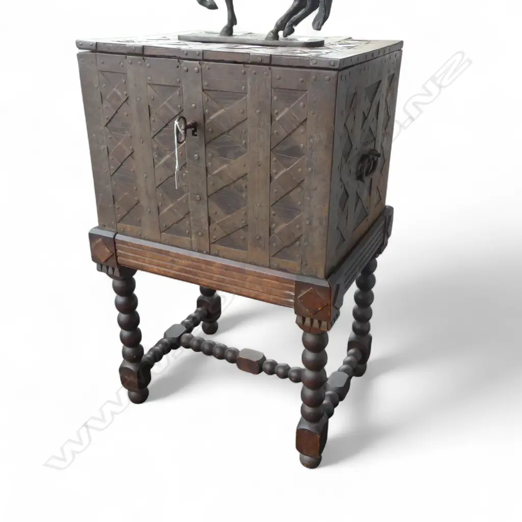 19thC GERMAN SHIPS STRONGBOX ON BOBBIN BASE 545x445x840mm Image 1++