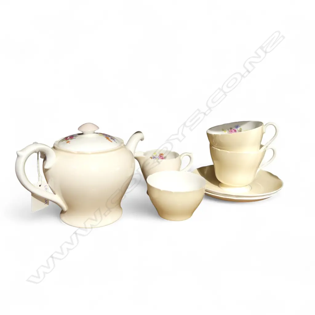SHELLEY CHINA TEASET TEAPOT C/SUGAR 2CSPS PINK FLORAL PAT Image 1++