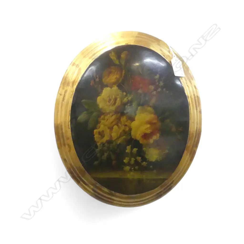 Modern ANTIQUE STYLE HANDPAINTED STILL LIFE CONVEX PANEL in gilt frame signed C.Adolph 315 x 265mm Image 1++
