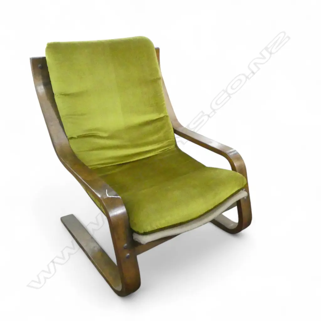 BENT PLY & GREEN VELVET ARMCHAIR Image 1++