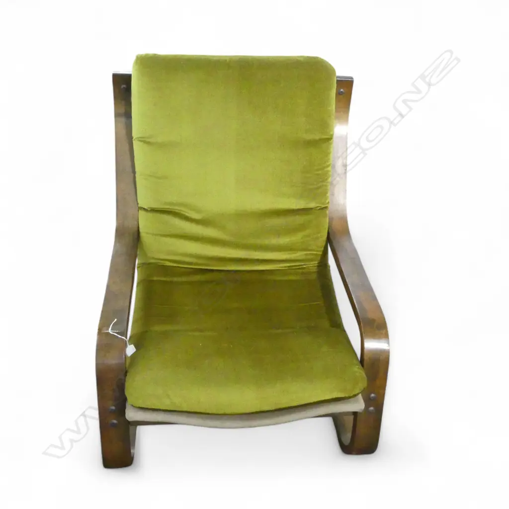 BENT PLY & GREEN VELVET ARMCHAIR Image 1++