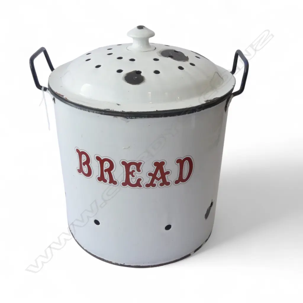 LIDDED WHITE ENAMEL BREAD BIN H.360mm Image 1++