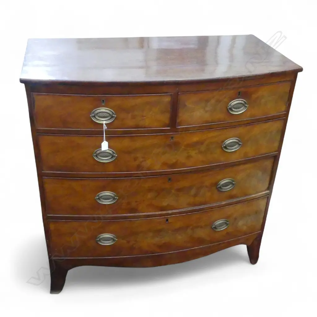 ANTIQUE MAHOGANY BOW FRONT CHEST OF DRAWERS 1020x525x1050mm Image 1++