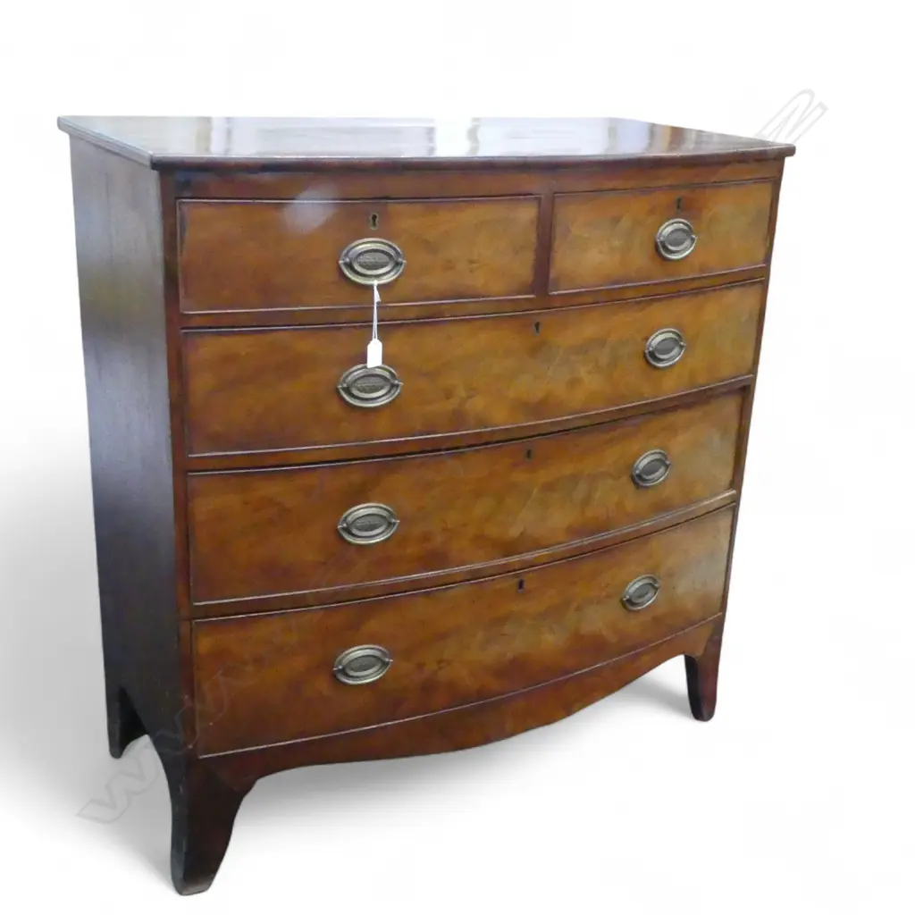 ANTIQUE MAHOGANY BOW FRONT CHEST OF DRAWERS 1020x525x1050mm Image 1++