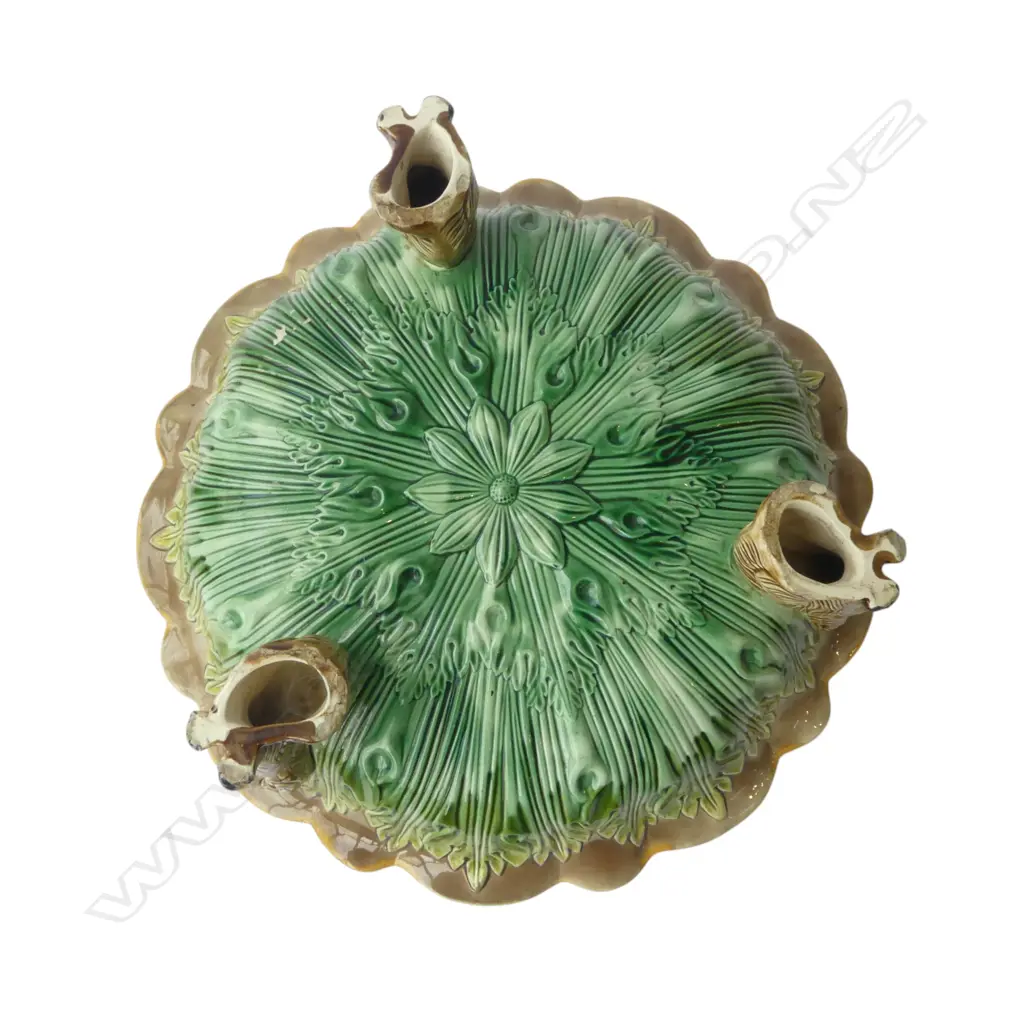 GEORGE JONES? MAJOLICA BOWL, 3 DOG FEET, SOME FAULTS 430mm dia Image 1++
