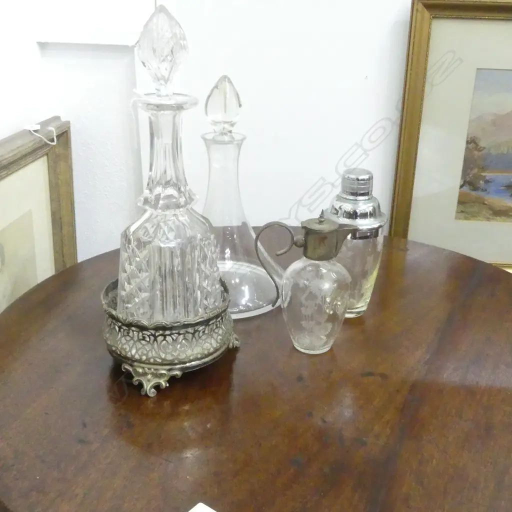 2 CRYSTAL DECANTERS H.350mm, JUG, COCKTAIL SHAKER, WINE COASTER Image 1++