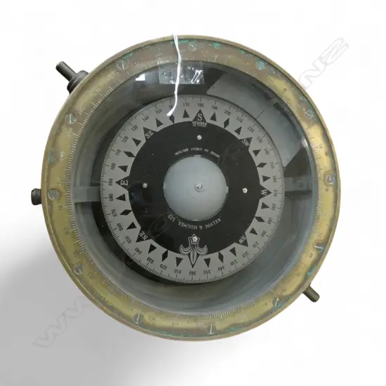 *RTV* VINTAGE KELVIN & HUGHES Ltd SHIPS GIMBLED COMPASS; OIL RECENTLY CHECKED FOR ACCURACY Dia.255mm