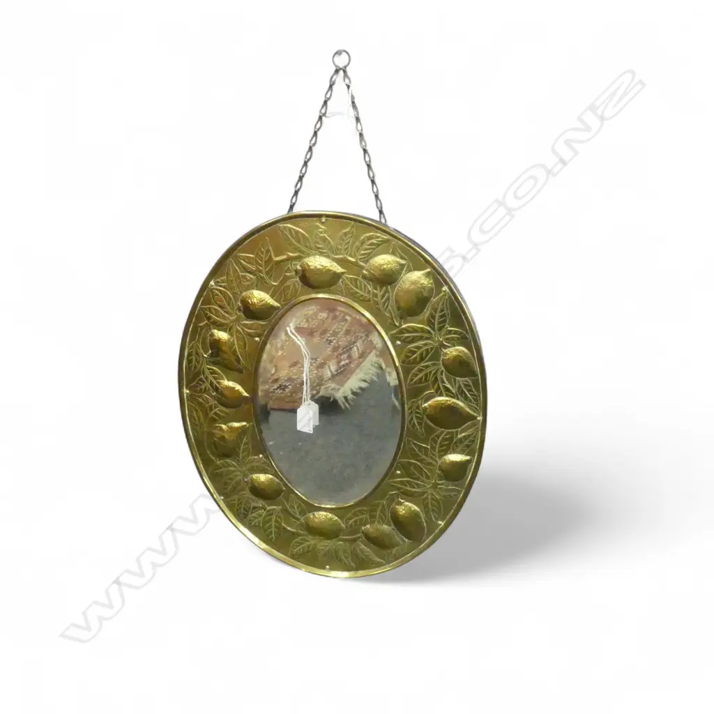 OVAL MIRROR w. BEATEN GOLD METAL FRAME 510x420mm Image 1++