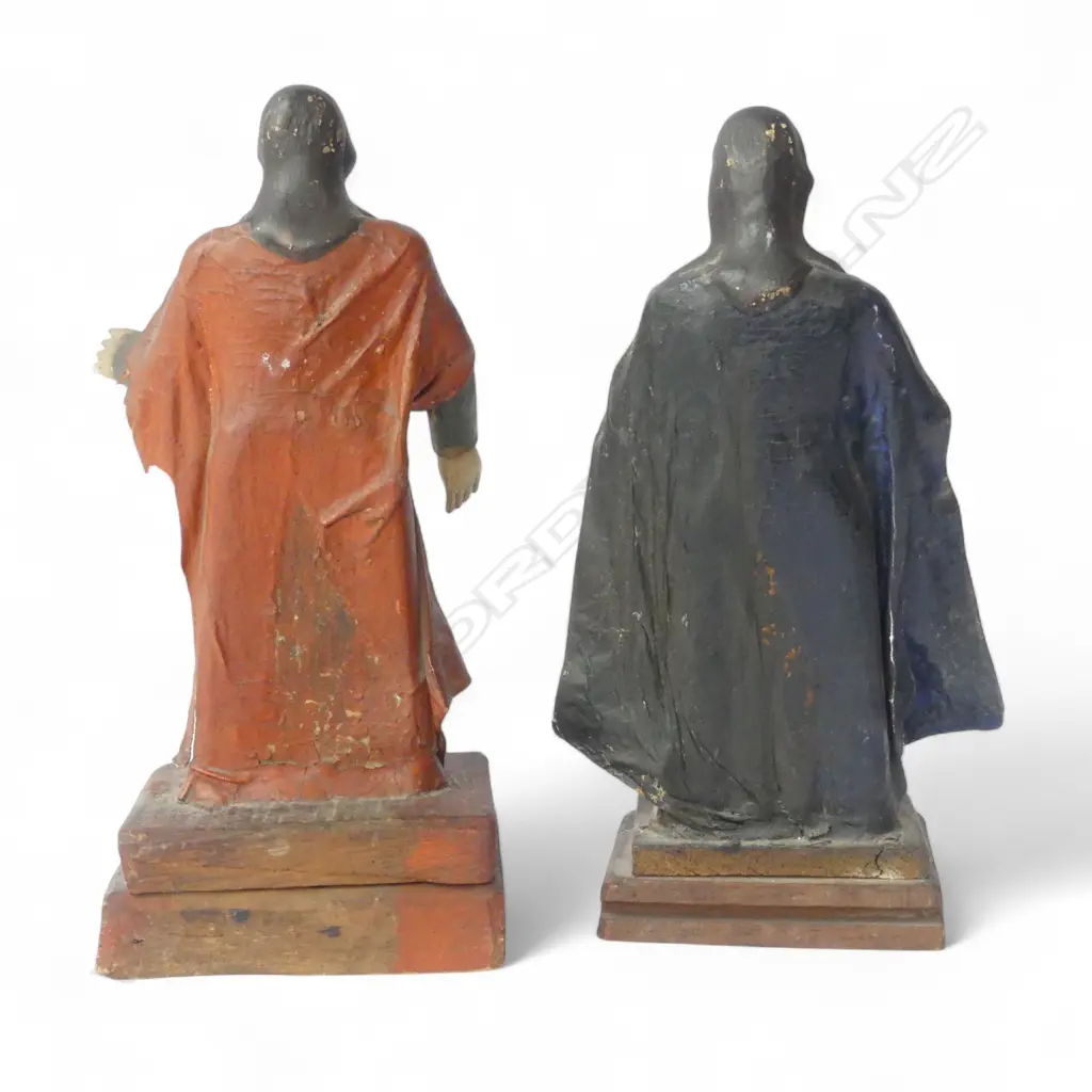 ANTIQUE ARGENTINE FOLK CARVINGS OF MARY & JOSEPH H.270mm Image 1++