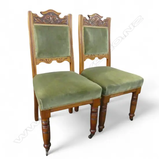 PR EDWARDIAN GREEN VELVET DINING CHAIRS