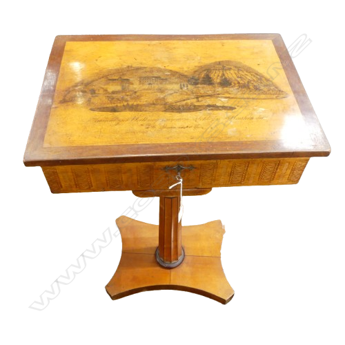 ANTIQUE MAHOGANY PEDESTAL SEWING TABLE 515 x 370 x 785mm Image 1++