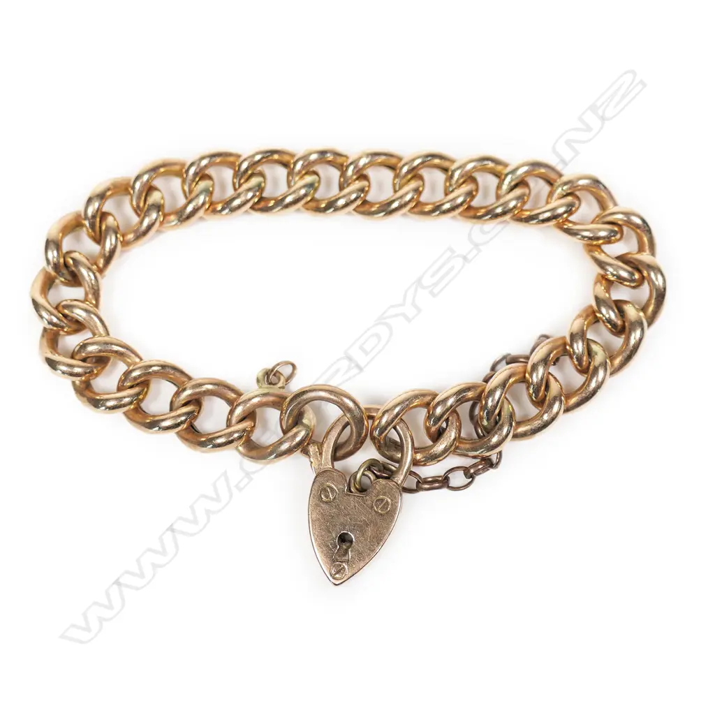 A vintage 9ct rose gold curb link bracelet, Image 1++