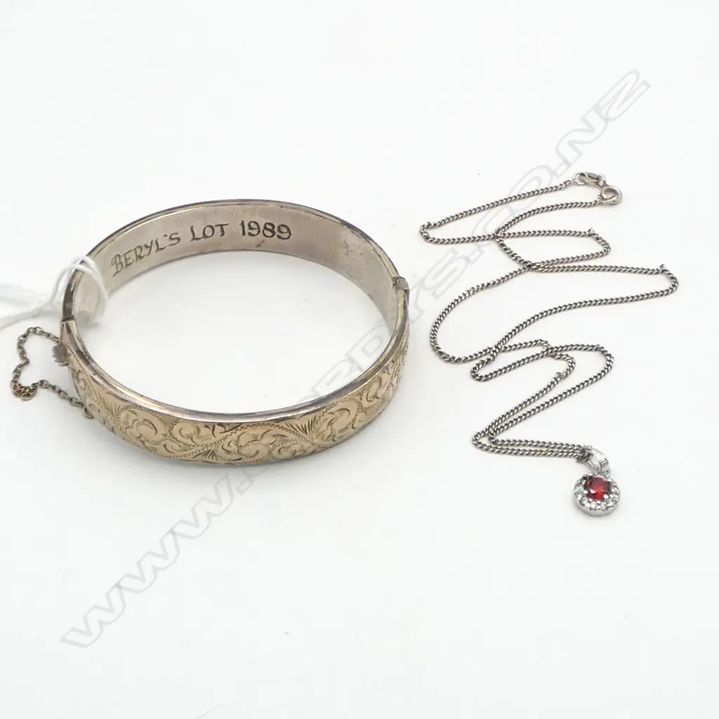 R/GOLD S/SILVER BRACLET & S/SILVER RED STONE PENDANT 24GMS Image 1++